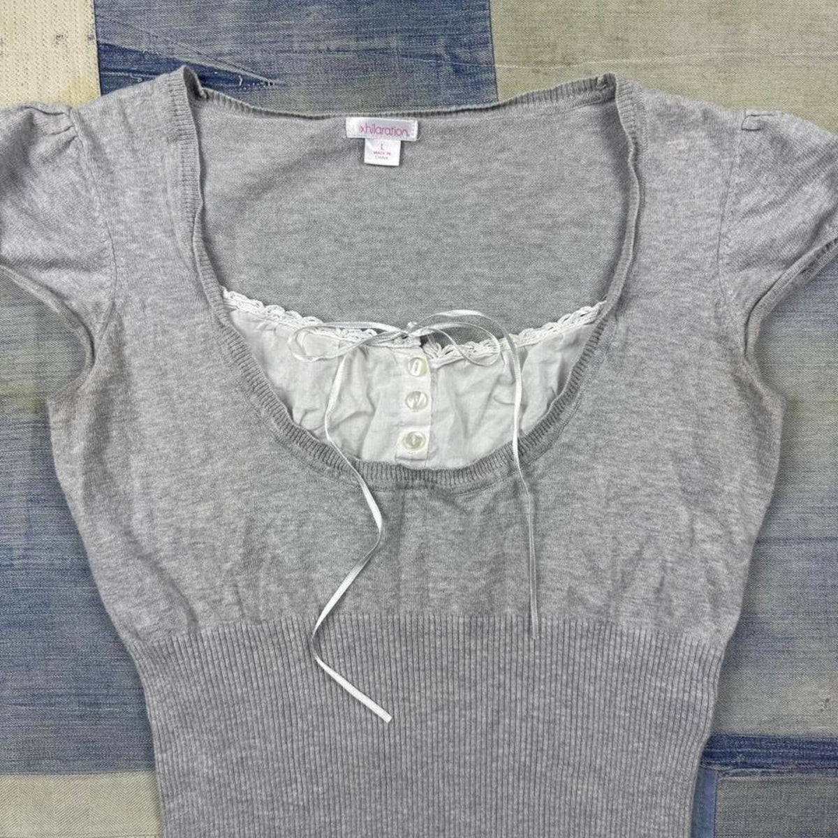 Vintage 2000’s Gray Coquette Ribbed Knit Top