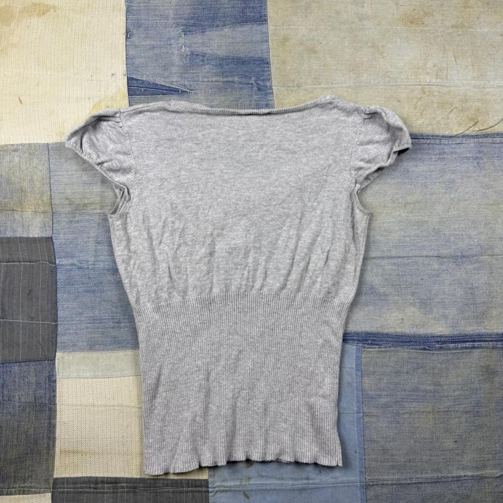 Vintage 2000’s Gray Coquette Ribbed Knit Top